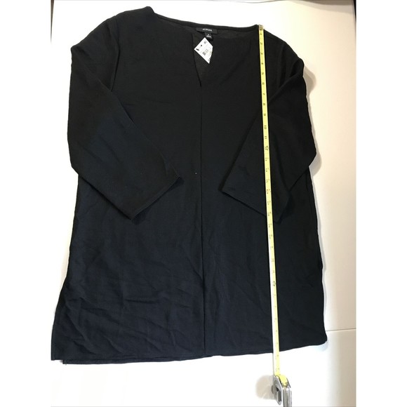 Alfani Womens Blouse Black Pattern Sheer Sz M V-Neck 7” Side Slits Business Top - Picture 4 of 12
